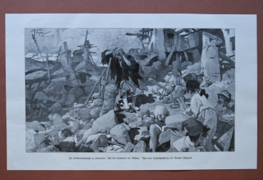 Kunst Druck Unteritalien 1909 Riccardo Pellegrini Erdebeben Katastrophe Auf den Trümmern von Messina